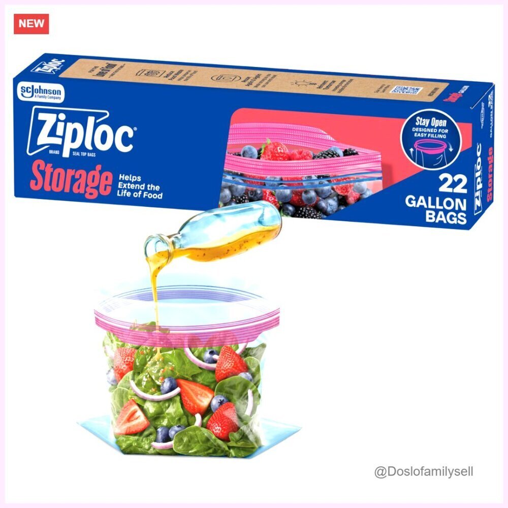 Plastic Gallon Food Storage Bags Stand-Up Bottom 22 Count